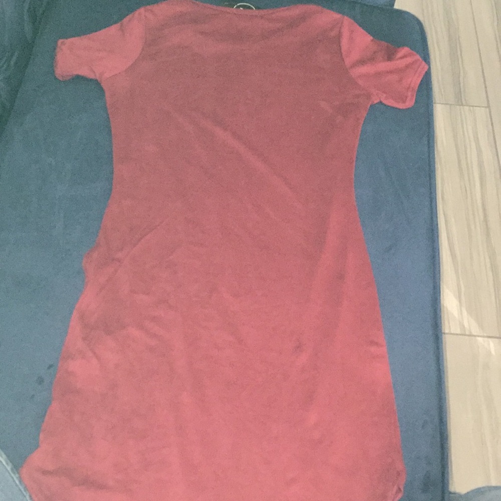 SOLD Petite Tia Suedette Curved Hem Mini Dress BERRY - Picture 5 of 6